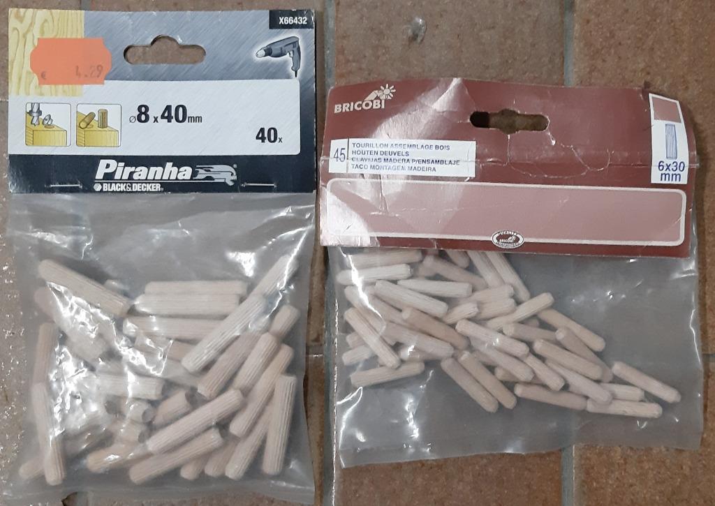 2 sets houten deuvels, Minder dan 25 mm, Grenen, Overige typen, Nieuw
