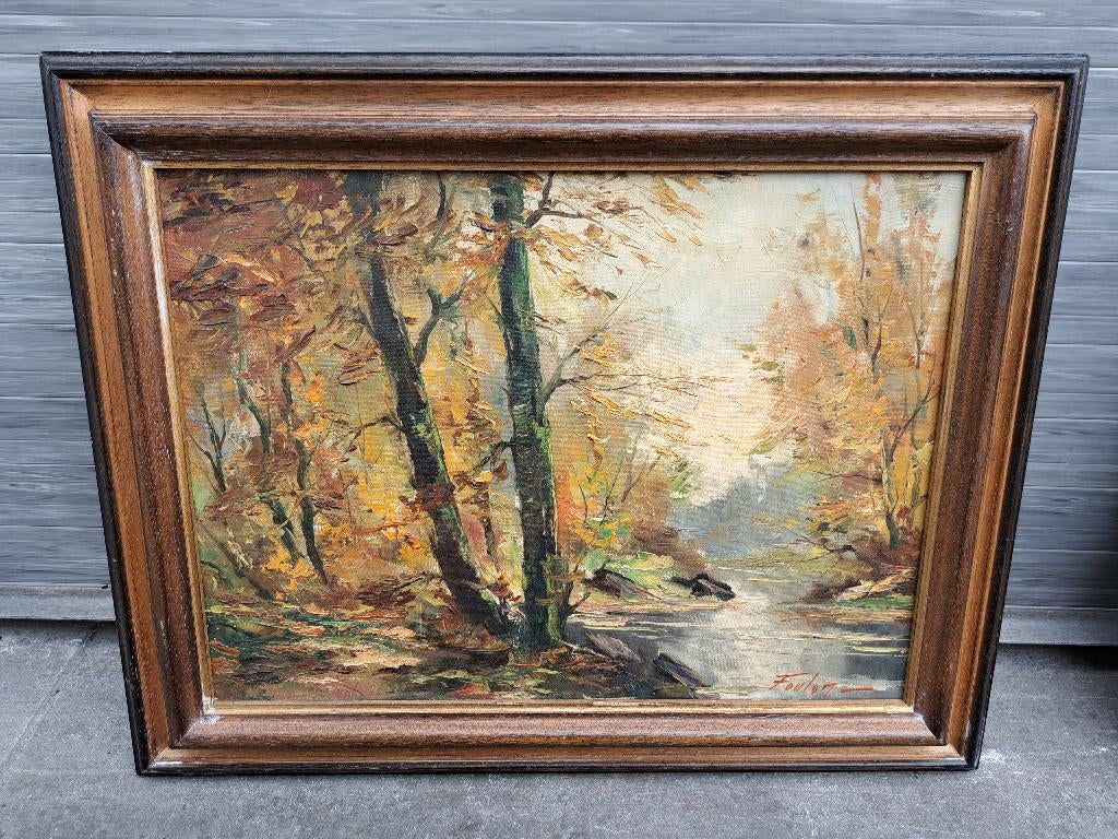 Huile sur toile sous bois signe jean jacques foulon, Antiquités & Art, Enlèvement ou Envoi
