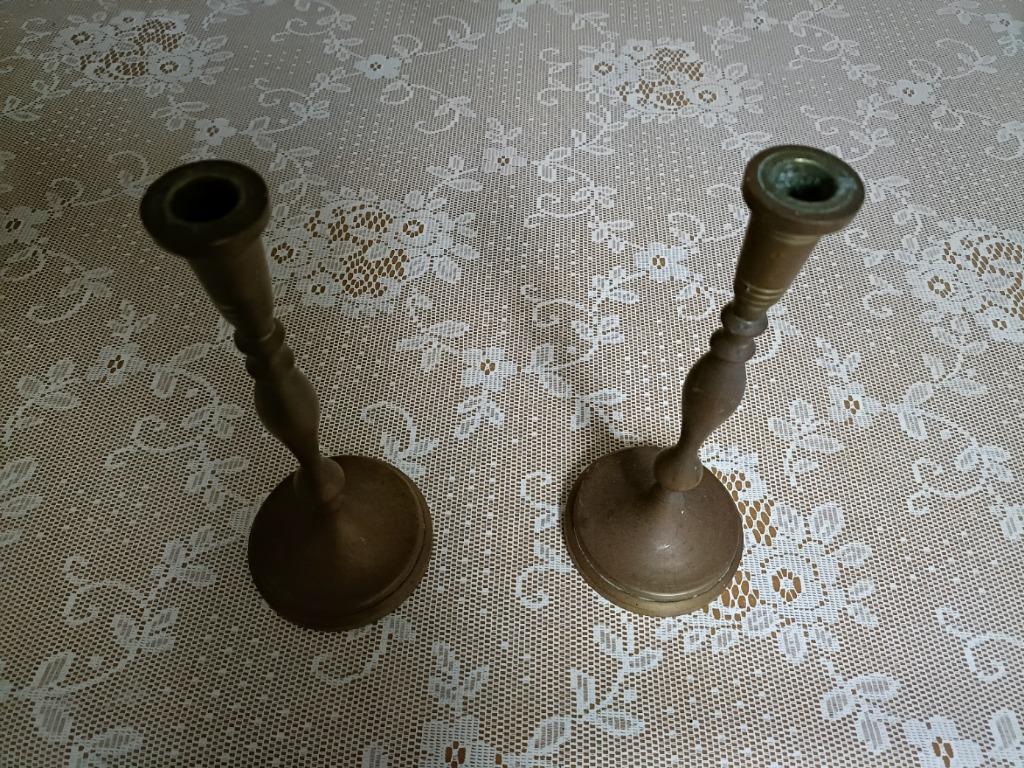 Zware Antieke koperen kandelaars – 2 stuks, Ophalen, Koper of Brons