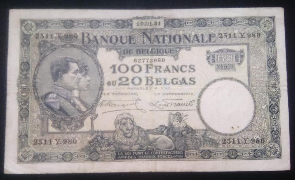 série bleue nationale des 100 francs belges - 10-01-1931, Timbres & Monnaies, Enlèvement ou Envoi, Billets en vrac