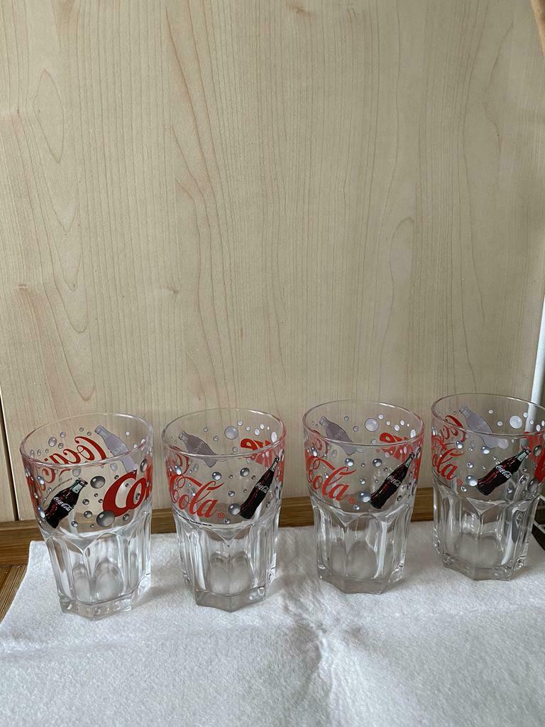 Oud lot van 4 zeer dikke Coca Cola glazen, uitstekende staat, Nieuw