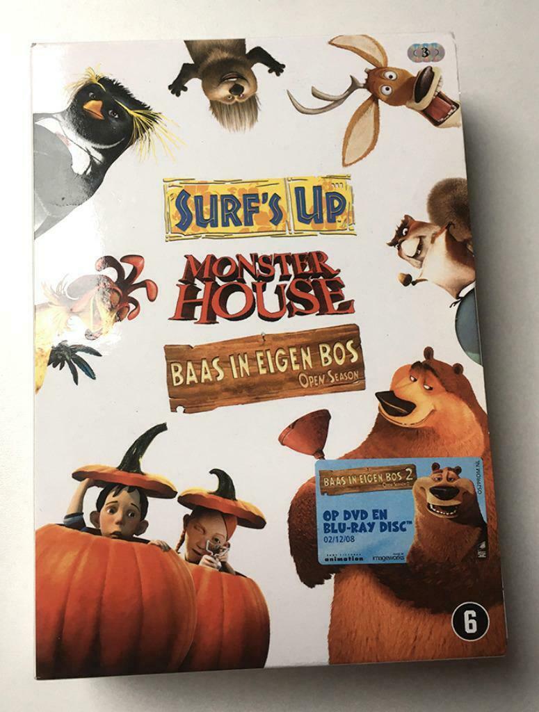 dvd box: surf's up + monter house + baas in eigen huis, Vanaf 6 jaar, Ophalen of Verzenden