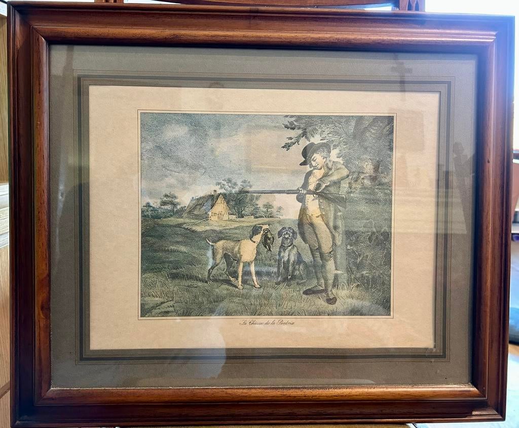 2 kaders met jachttaferelen, Ophalen