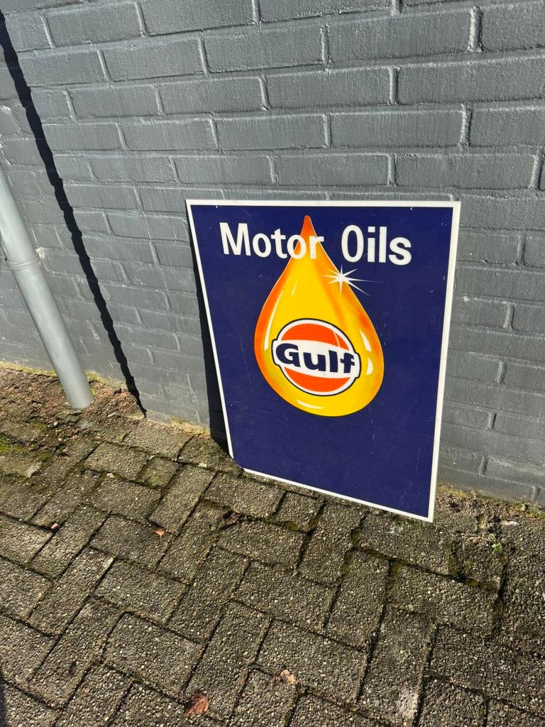 Plaque publicitaire Gulf Motor Oil, Collections, Marques & Objets publicitaires, Enlèvement ou Envoi, Utilisé, Table lumineuse ou lampe (néon)