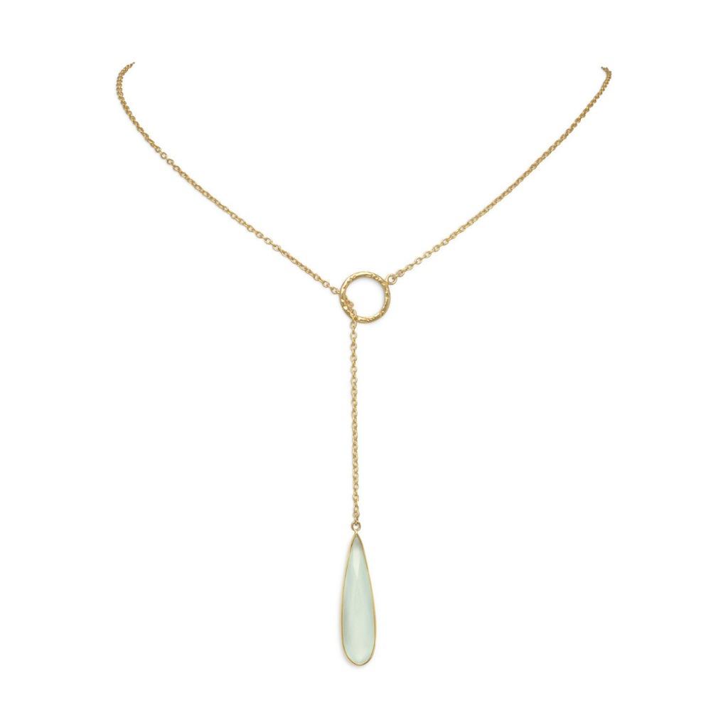 Collier lariat en argent plaqué or 14 carats avec calcédoine, Neuf, Enlèvement ou Envoi, Or, Avec pierre précieuse
