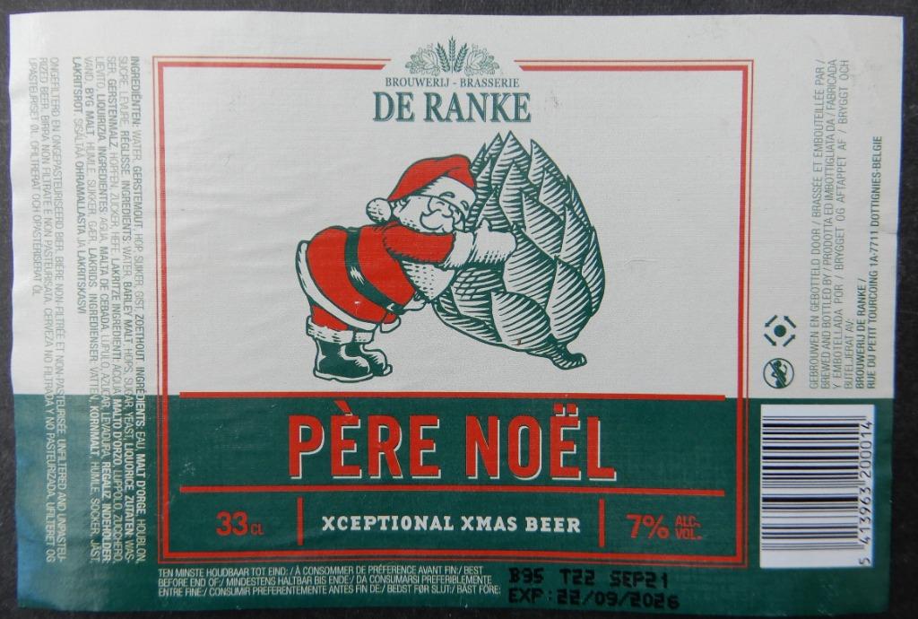 Étiquette de bière Père Noël Brasserie De Ranke (5g8), Enlèvement ou Envoi, Utilisé