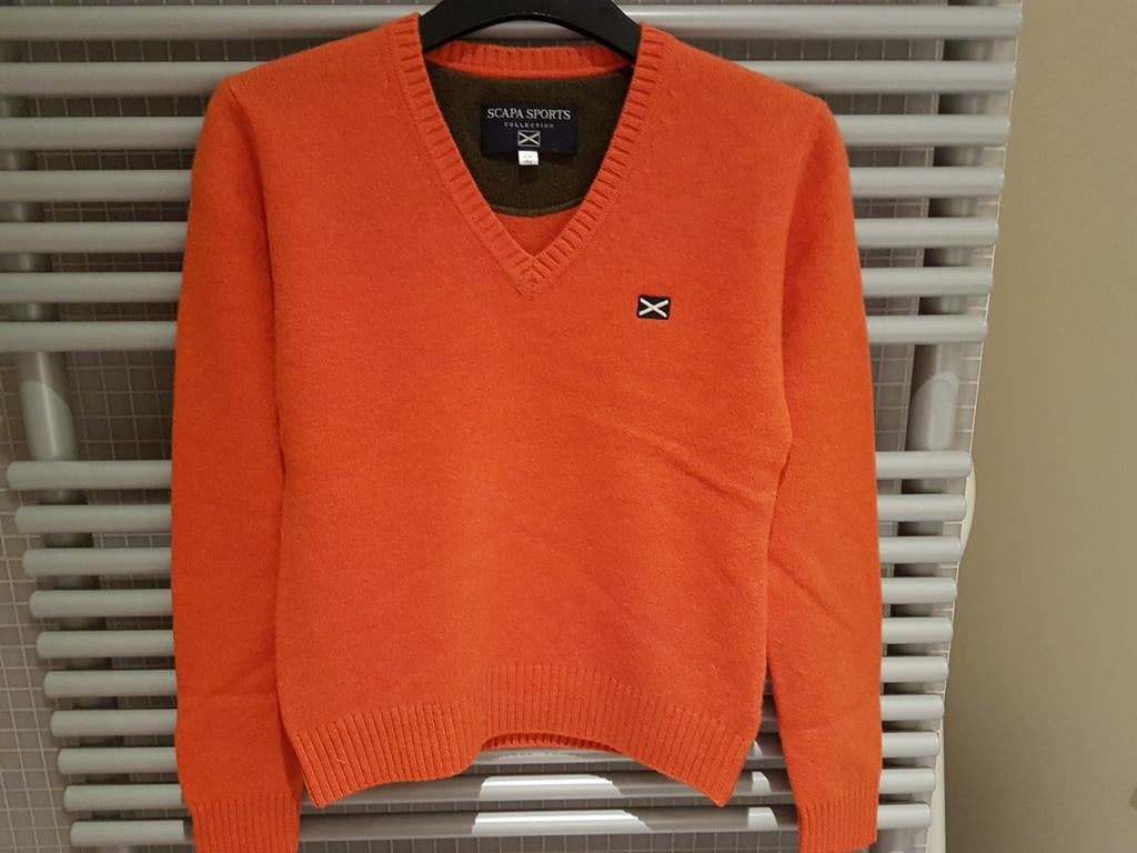 Oranje wollen trui Scapa Sports V-kraag, Kleding | Dames, Scapa Sports, Ophalen of Verzenden, Gedragen, Oranje