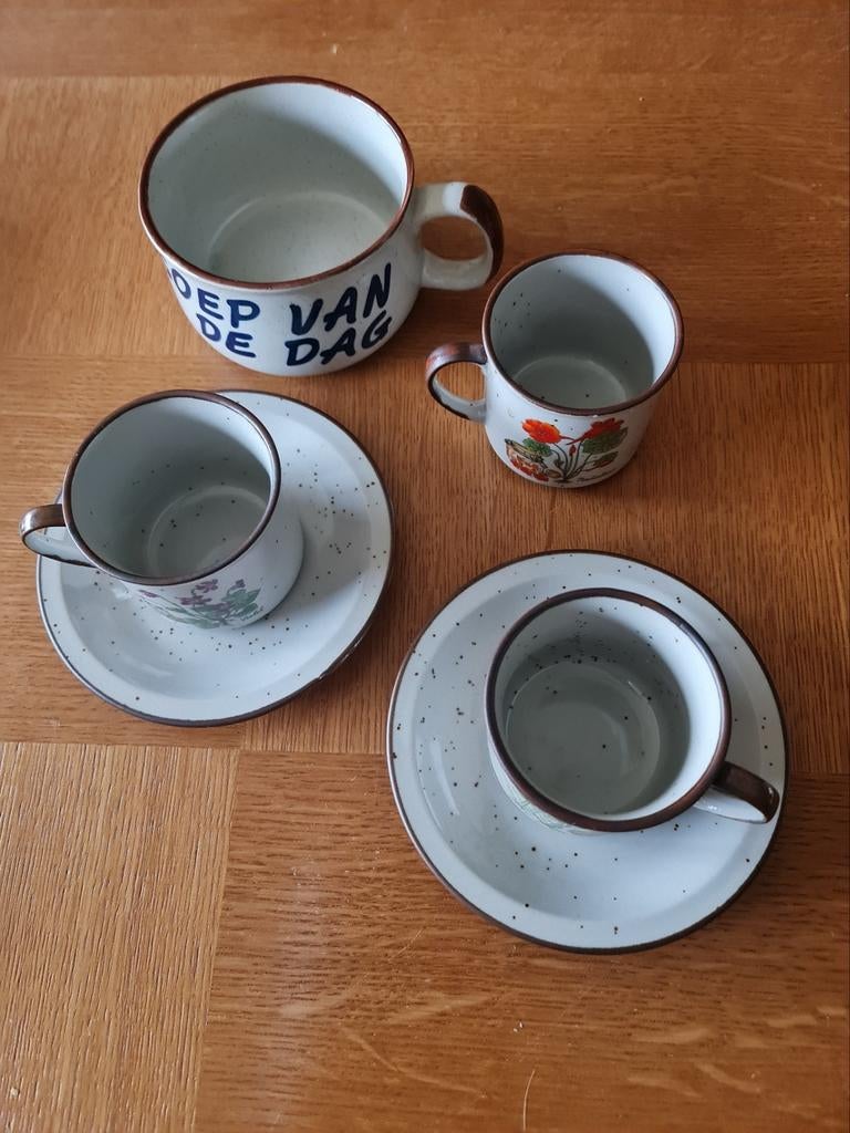 Grijs Servies :  wilde bloemen en planten ( 6 stuks ), Ophalen of Verzenden, Zo goed als nieuw