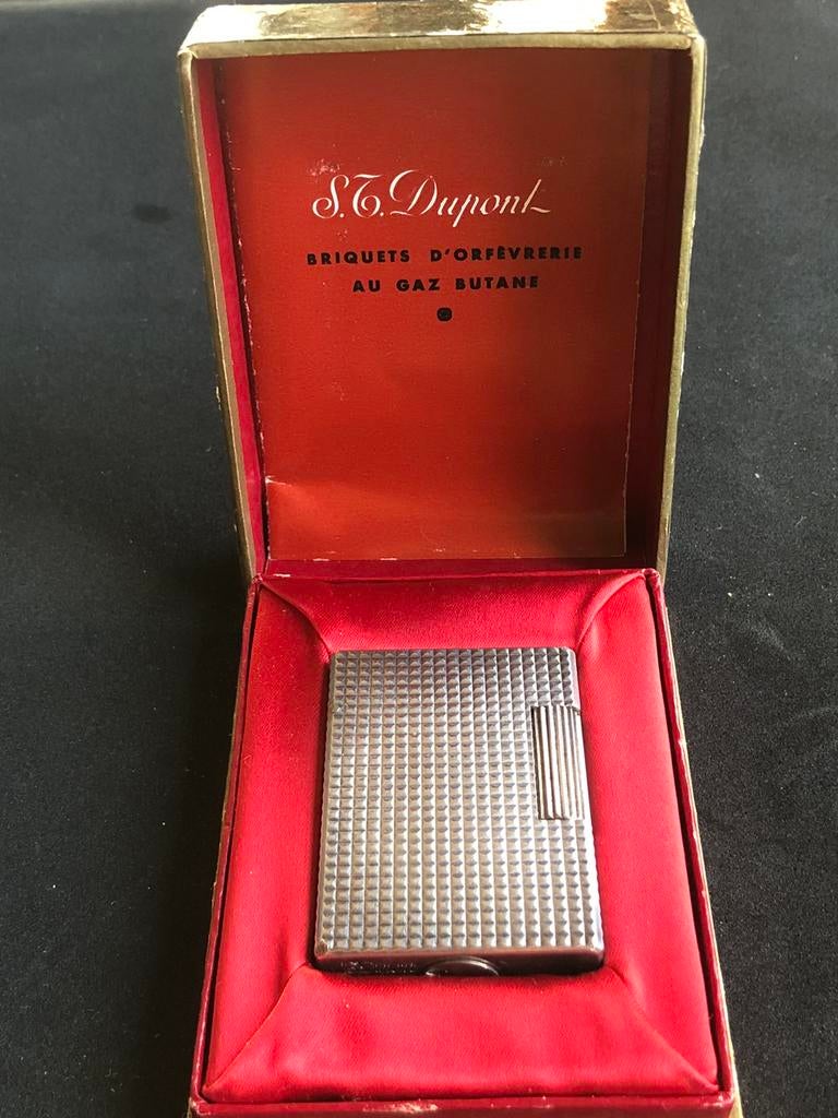 Vintage S.T. Dupont Ligne 1 Verzilverd Diamond Head + Doos, Ophalen of Verzenden, Gebruikt, Aansteker