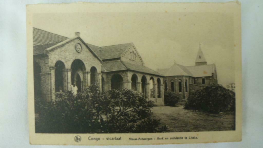 oude prentkaart Congo vicariaat Nieuw Antwerpen kerk en resi, Verzamelen, Verzenden, Ongelopen, Buiten Europa