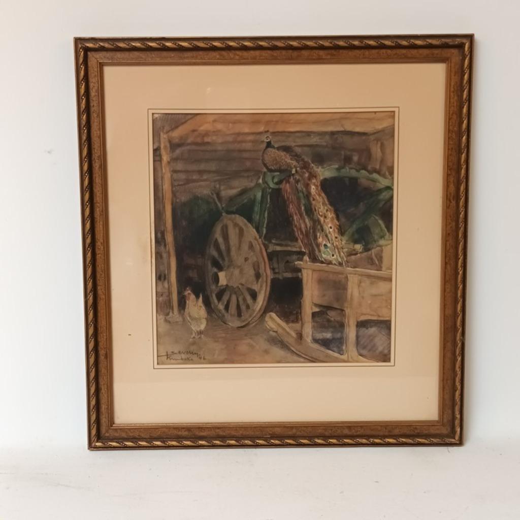 Juliaan Severin (1888-1975) - aquarel - De pauw, Antiek en Kunst, Ophalen of Verzenden