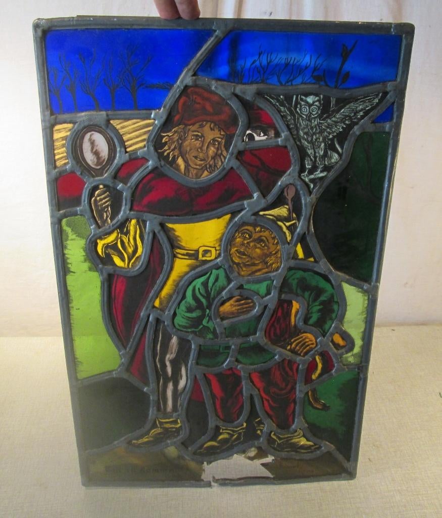 Vitrail ancien - Tijl en Lamme Goedzak - 55x35, Enlèvement ou Envoi