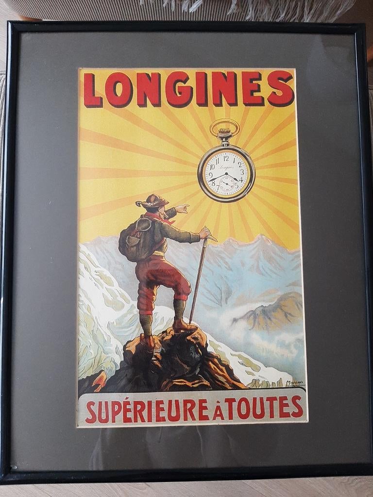 Affiche cartonnée de bijouterie LONGINES 1940-1950/25x40 cm, Enlèvement ou Envoi, Comme neuf