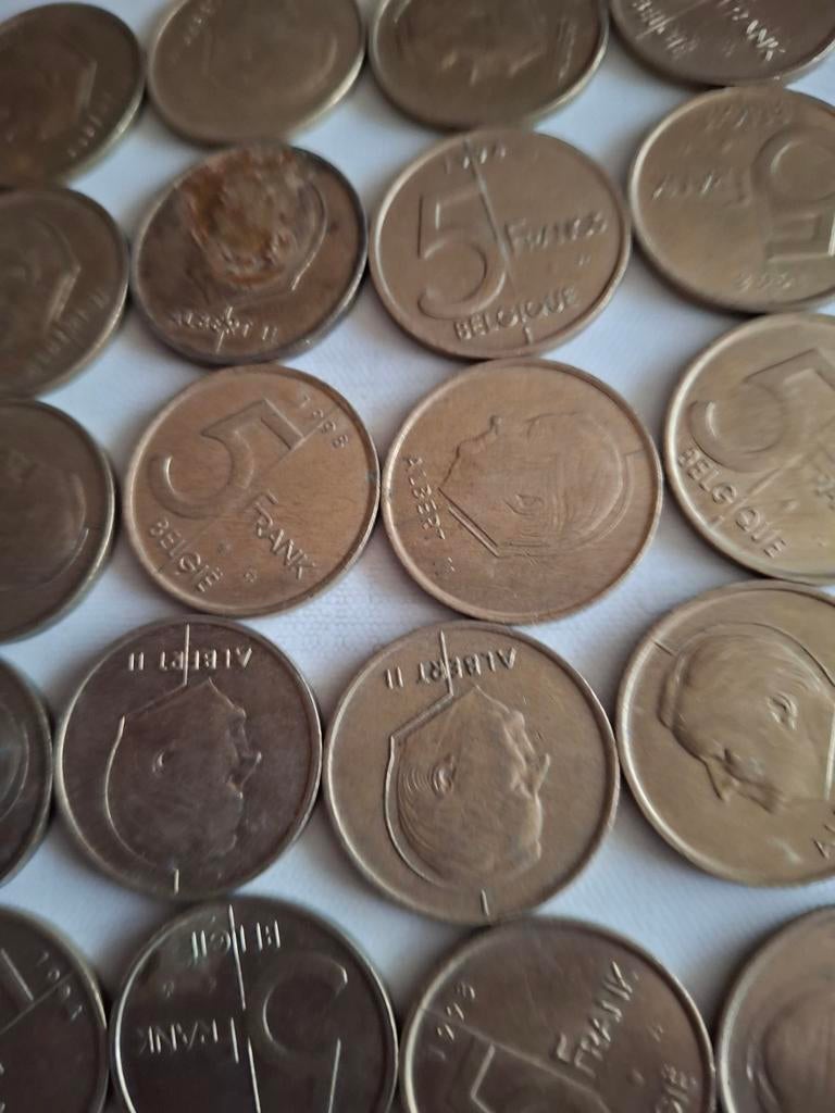 48 munten belgische munten van 5 frank, Ophalen of Verzenden
