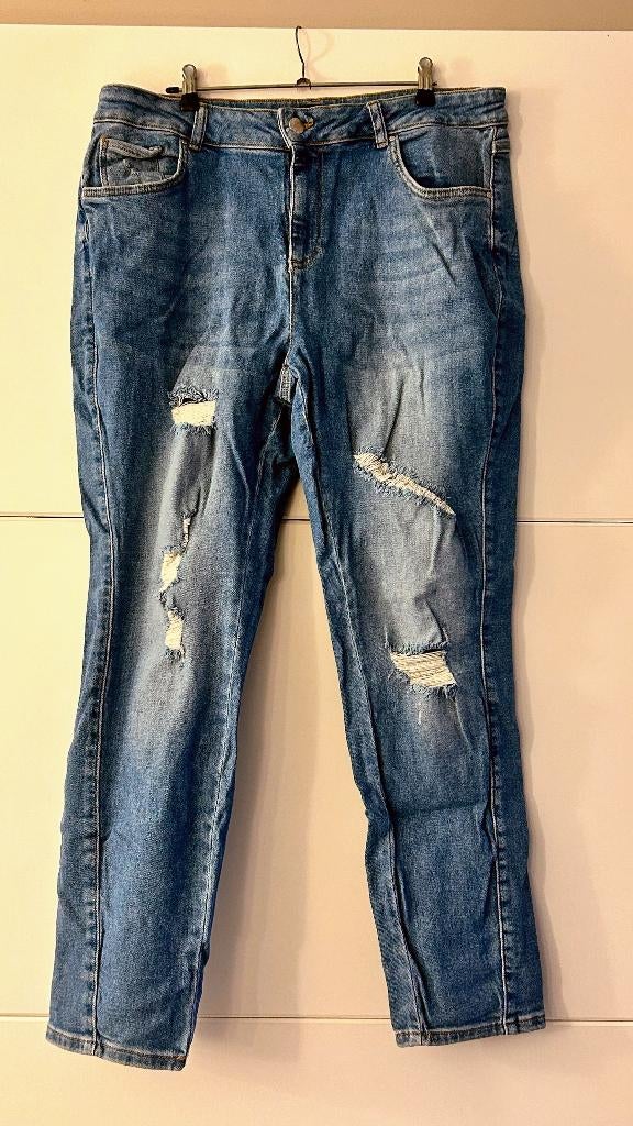 MS Mode blauwe jeansbroek met scheuren, Blauw, Maat 42/44 (L), Ophalen of Verzenden, Zo goed als nieuw