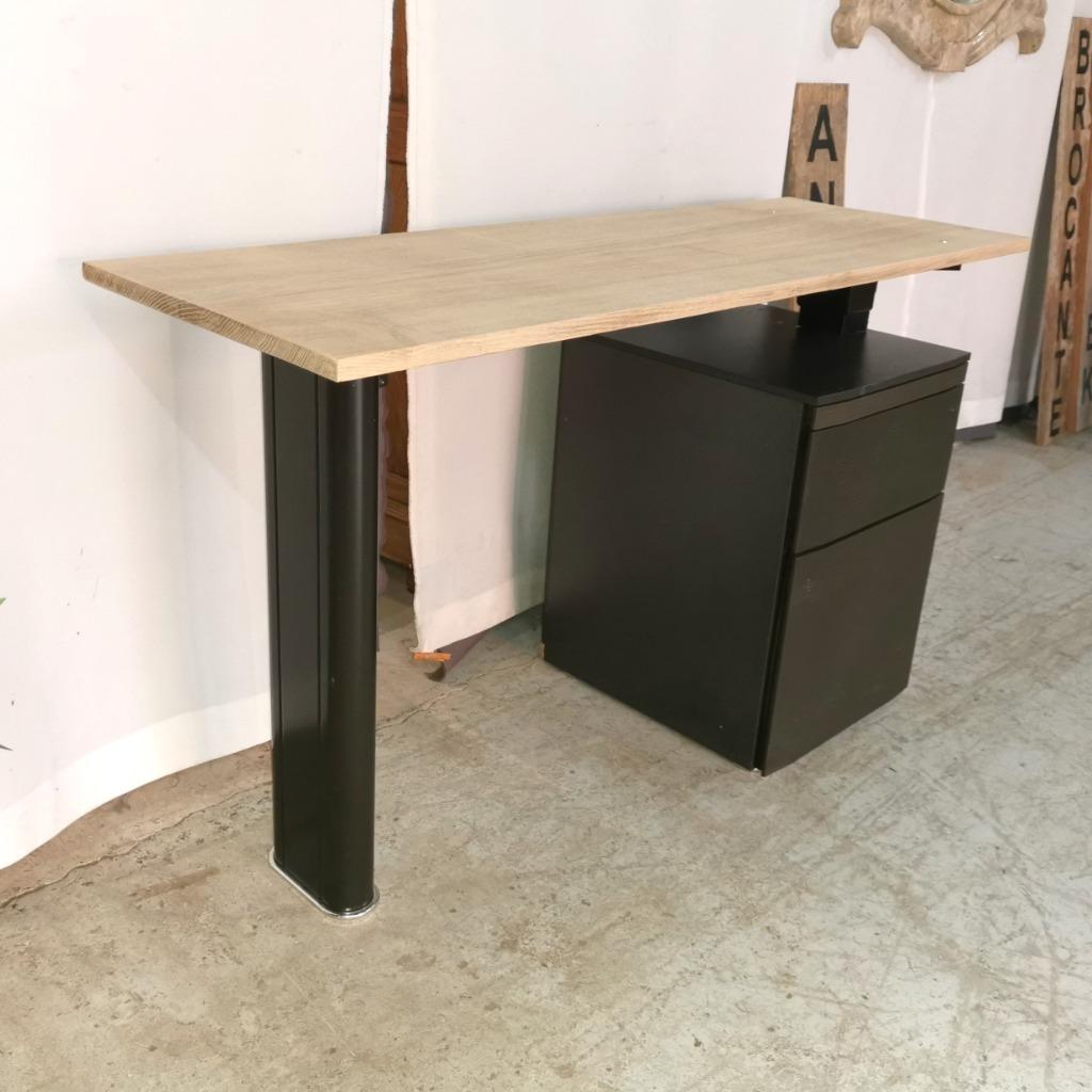 bloc de bureau ancien + plateau en chêne massif L129 D46 H73, Maison & Meubles, Bureaux, Enlèvement, Utilisé