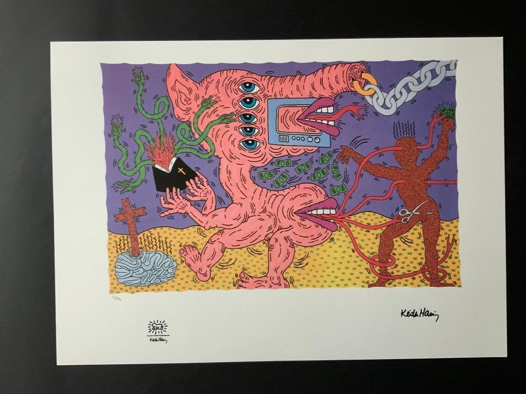 Keith Haring genummerde litho groot formaat, Enlèvement ou Envoi