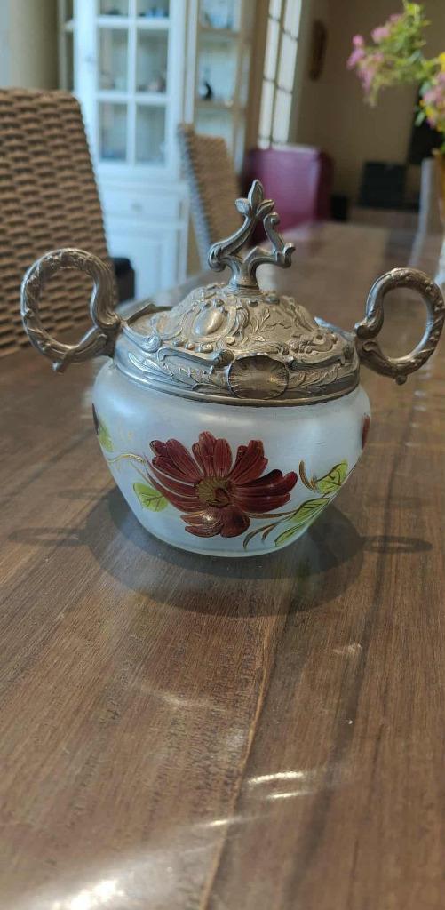 koekjestrommel Frans jaren 1910 glas + metaal, Antiek en Kunst, Ophalen of Verzenden
