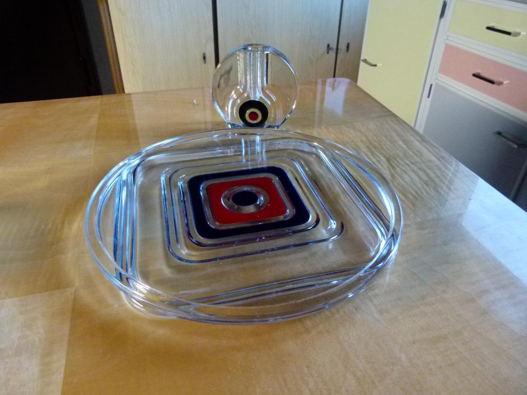 vintage taartschaal en vaasje Walther glas 60er, Verzamelen, Ophalen, Huis en Inrichting