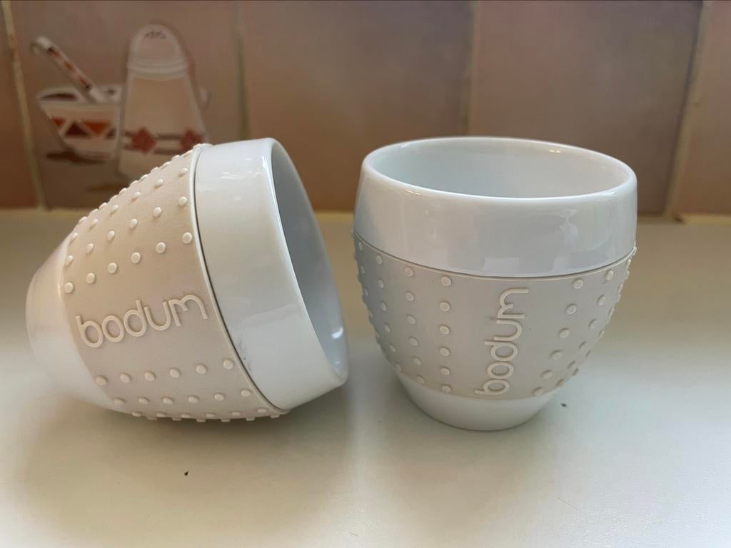 Bodum espresso tasjes met siliconen grip (Deens design), Ophalen of Verzenden, Zo goed als nieuw, Porselein