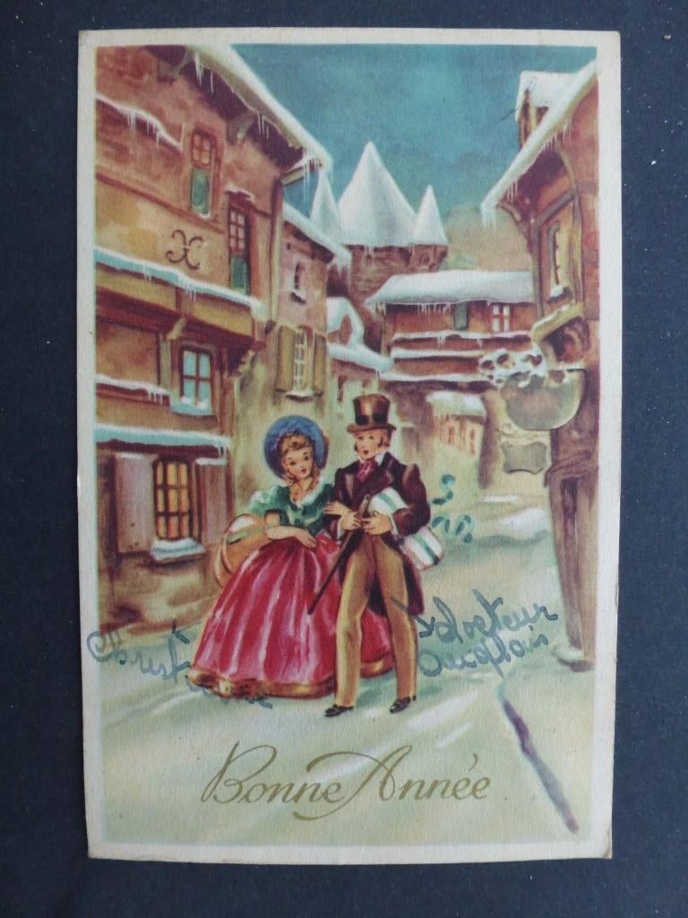 Nieuwjaar  oude prentkaart Bonne Année, Verzamelen, Ophalen of Verzenden, Gelopen, Feest(dag)