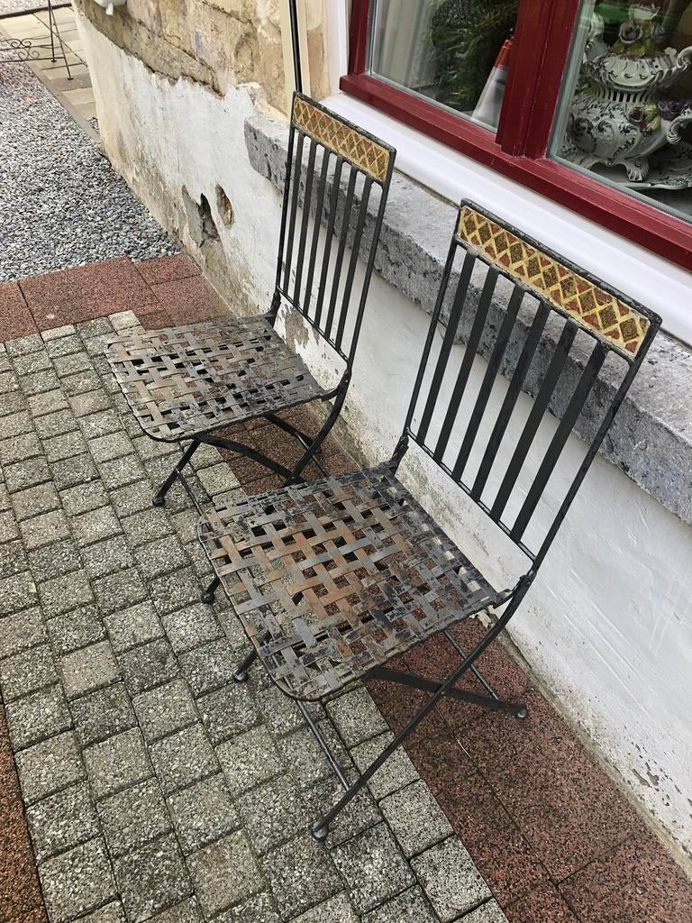 Chaises de bistrot vintage avec mosaïque, Enlèvement, Comme neuf