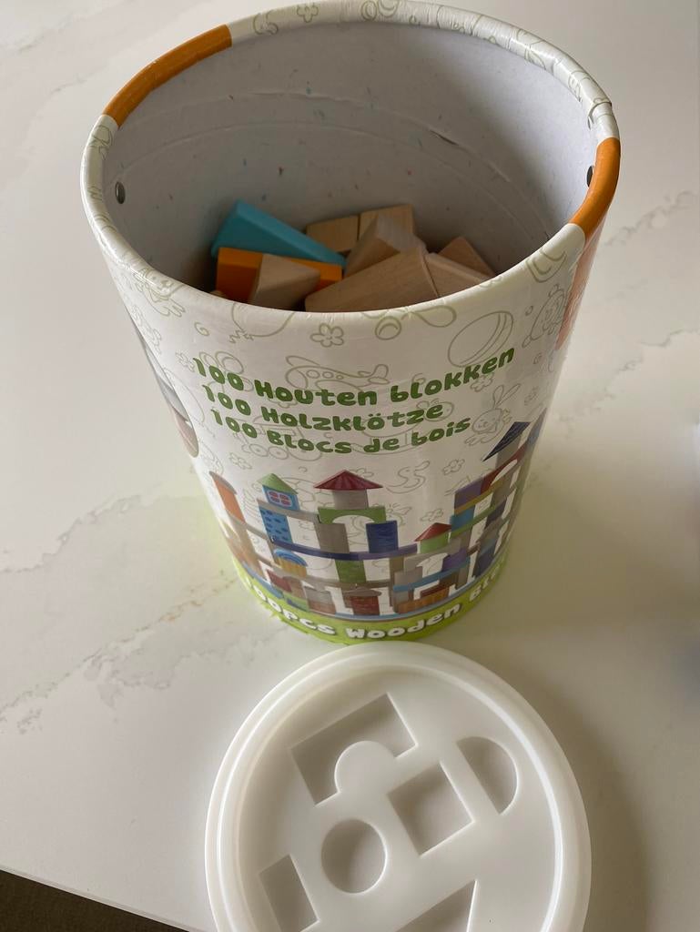 Set van 100 houten bouwblokken, Ophalen of Verzenden, Zo goed als nieuw