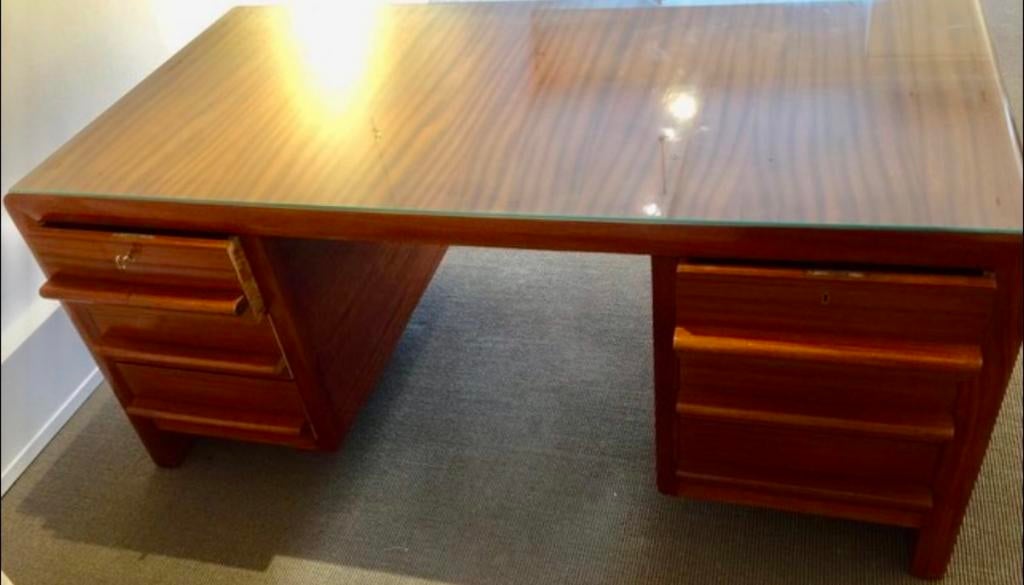 Art Deco Macassar bureau met bescherm glas, Huis en Inrichting, Bureaus, Ophalen of Verzenden, Gebruikt
