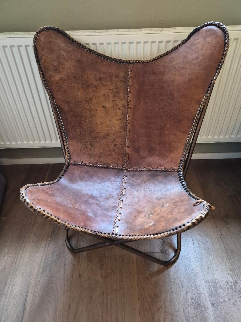 Vlinderstoel bruin leder, Ophalen, Gebruikt, Leer