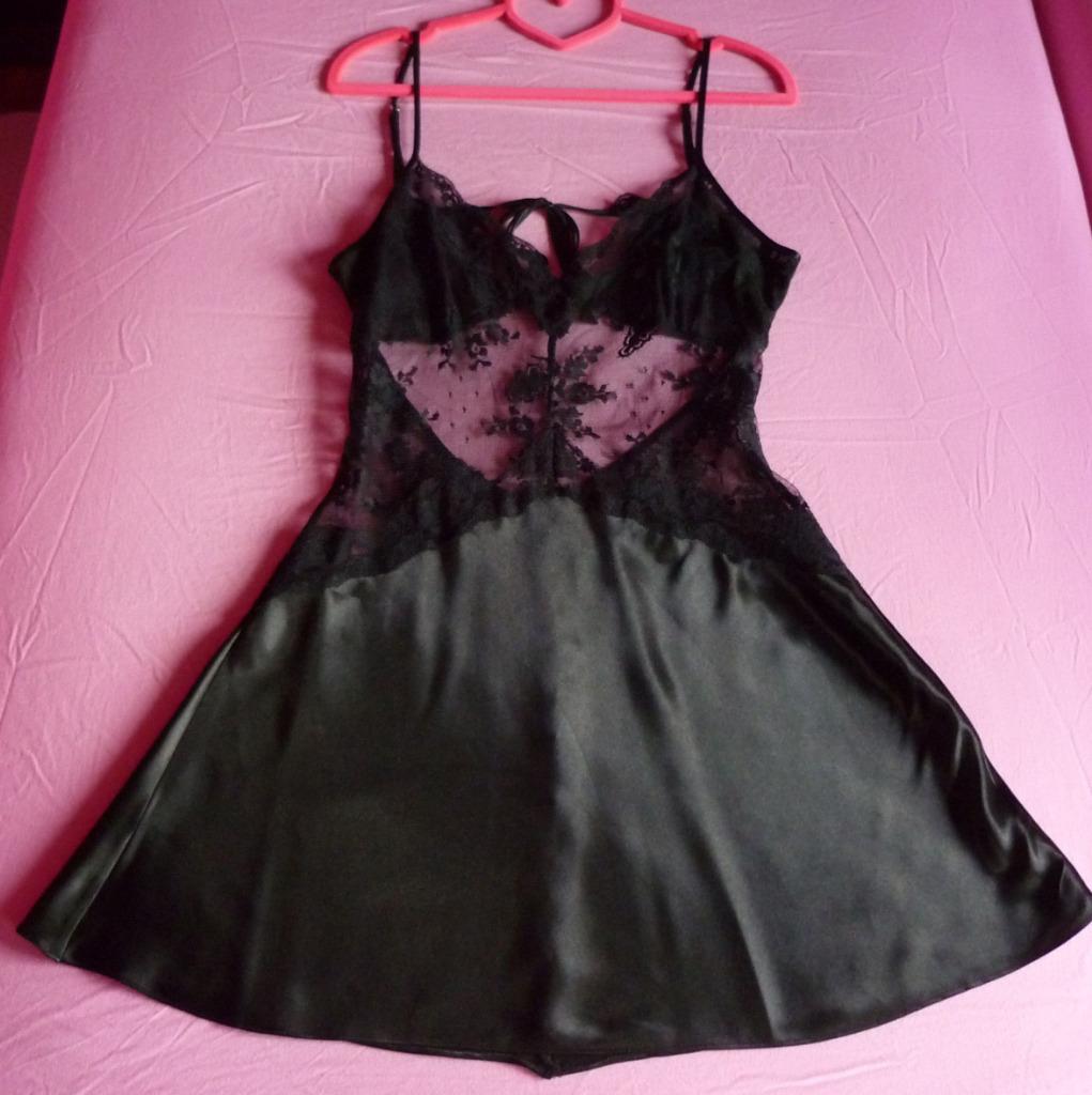 Zwart satijnen kanten nachtkleedje lingeriejurk Maat S-M, Vêtements | Femmes, Pyjamas, Taille 36 (S), Enlèvement ou Envoi