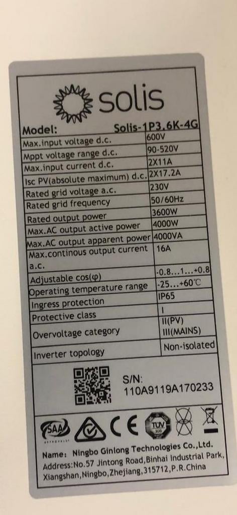 Omvormer  Solis, Doe-het-zelf en Bouw, Zonnepanelen en Toebehoren, Ophalen