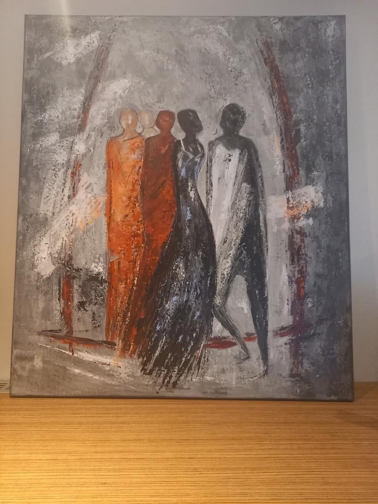 SCHILDERIJ 70CM BIJ 60CM GRIJZE TEKENS, Ophalen