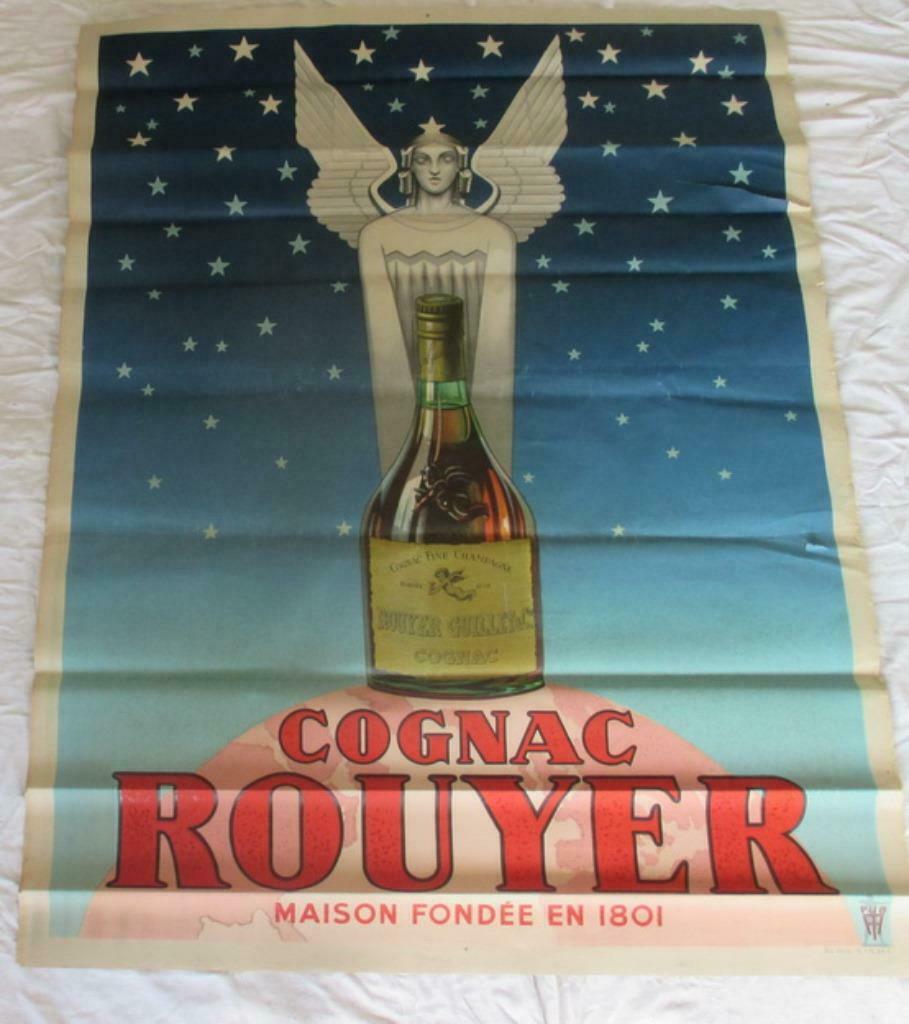 oude affiche cognac Rouyer met sfinks 2AE, Collections, Marques & Objets publicitaires, Utilisé, Envoi