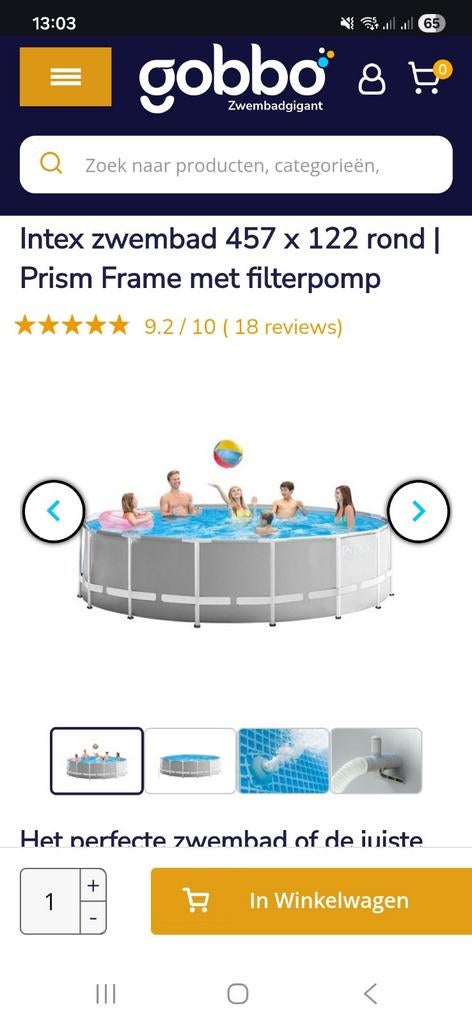 Intex zwembad rond 457x122cm, Jardin & Terrasse, Piscines, Rond, Enlèvement