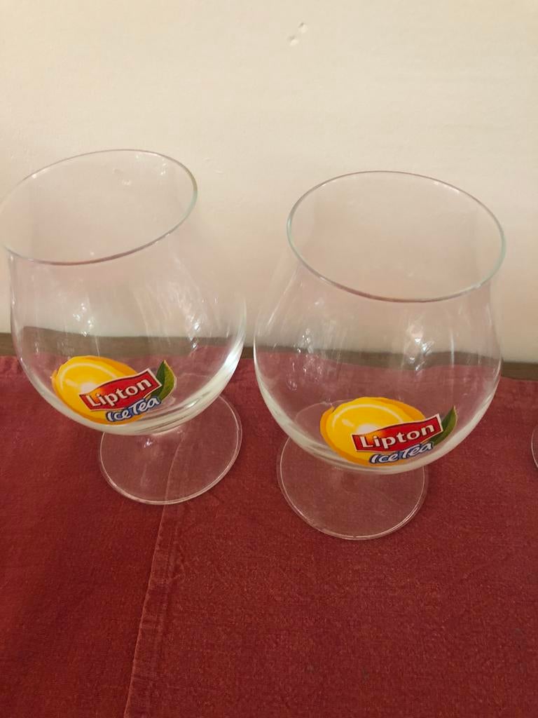 2 verres de thé glacé Lipton, Collections, Enlèvement ou Envoi, Utilisé, Verre à soda