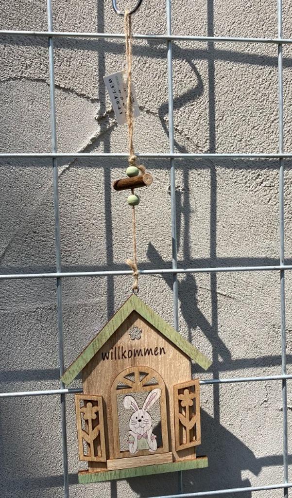 HOUT DECO HANGER NR 149 HUISJE MET KONIJN WILLKOMMEN NIEUW, Enlèvement ou Envoi, Neuf