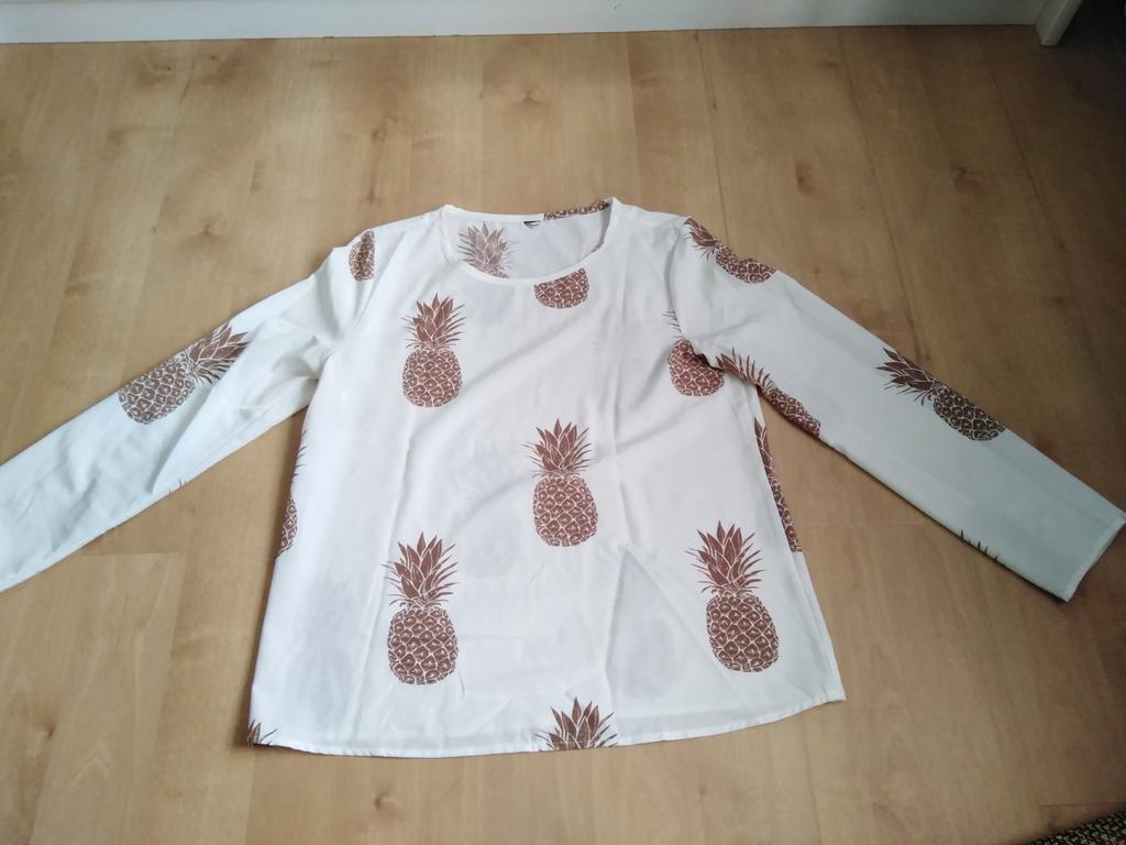 Wit shirt/blouse met ananas opdruk, Ophalen of Verzenden, Zo goed als nieuw, Maat 36 (S), Wit