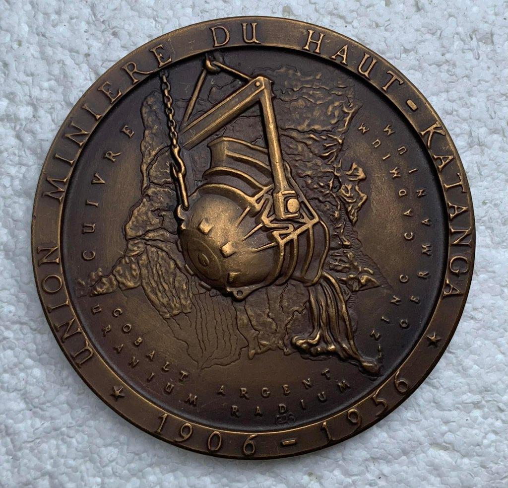 Medaille, penning Union Miniere du Haut Katanga 1906-1956, Enlèvement ou Envoi, Bronze
