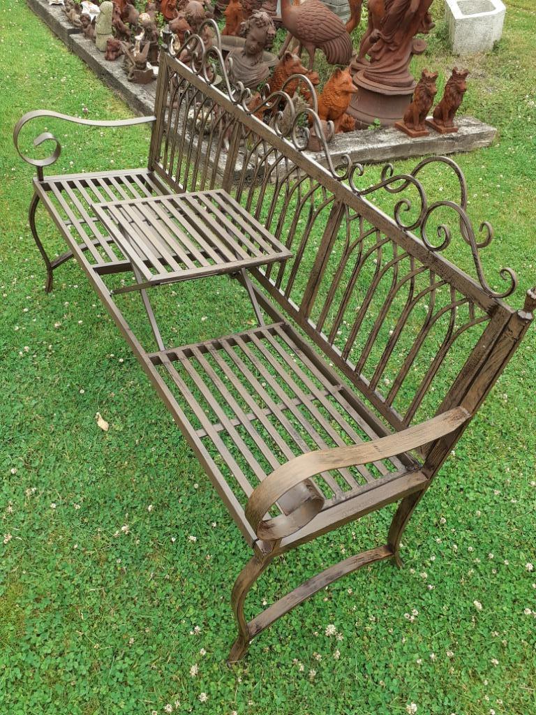 PRACHTIGE GROTE SMEEDIJZEREN TUINBANK MET CENTENPLANK, Tuin en Terras, Tuinbanken, Ophalen, Nieuw, Metaal