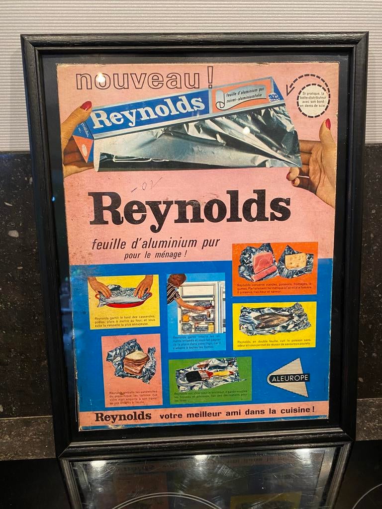 vintage REYNOLDS alu-folie reclamekarton in lijst, Antiek en Kunst, Ophalen of Verzenden