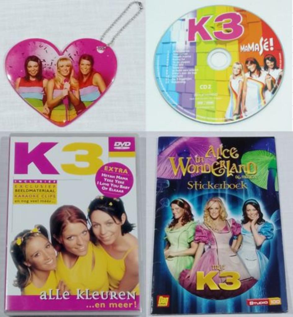 K3 - Studio 100 - Sleutelhanger - CD - DVD - Stickeralbum, Ophalen of Verzenden, Gebruikt, Tv, Gebruiksvoorwerp