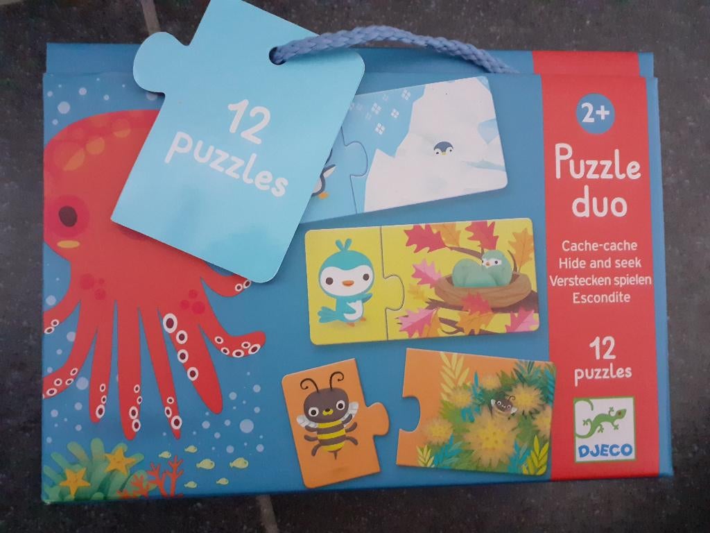 Puzzel duo Djeco - 'Hide and seek', Enlèvement ou Envoi, Moins de 10 pièces, Utilisé, 2 à 4 ans