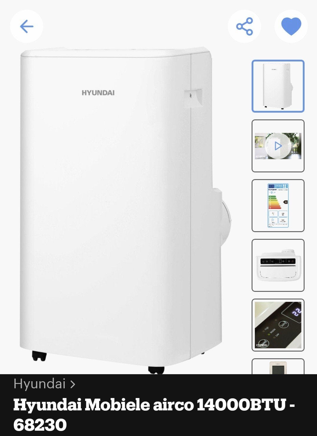 Mobiele airco Hyundai 68230/OL, Elektronische apparatuur, Vriezers en Diepvrieskisten, Ophalen, Gebruikt, Vrijstaand, Energieklasse A of zuiniger