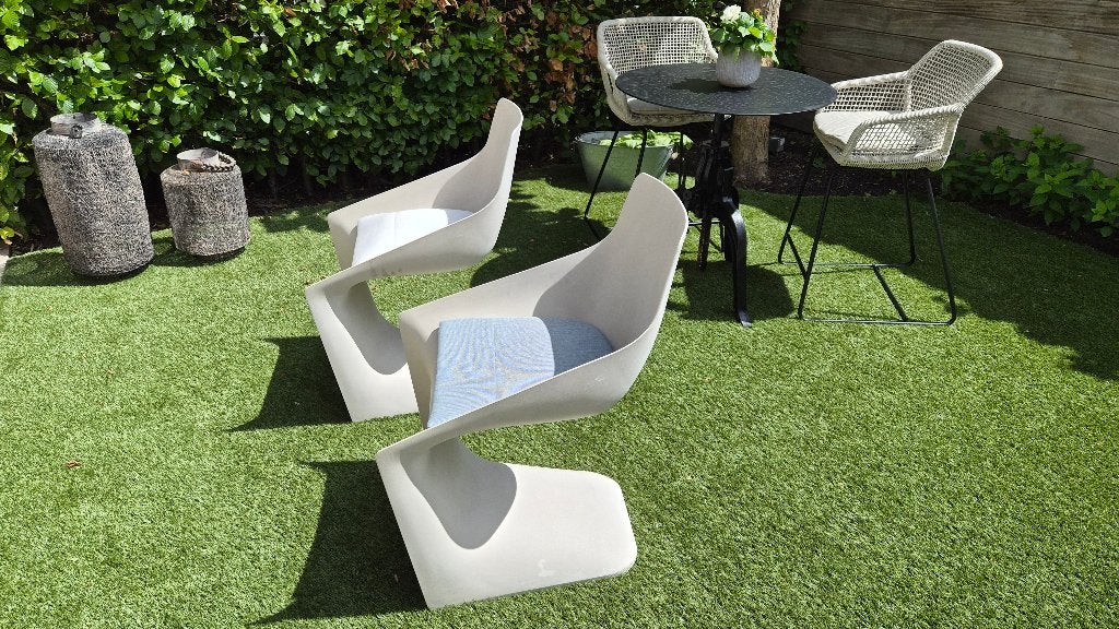 6 Tuinstoelen met zitkussens, Tuin en Terras, Ophalen, Gebruikt, Kunststof, Stapelbaar