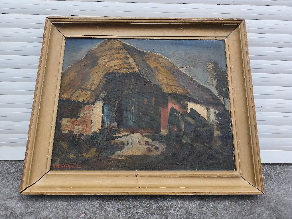 Huile sur toile chaumière signe Vermeulen, Antiquités & Art, Art | Peinture | Classique, Enlèvement ou Envoi
