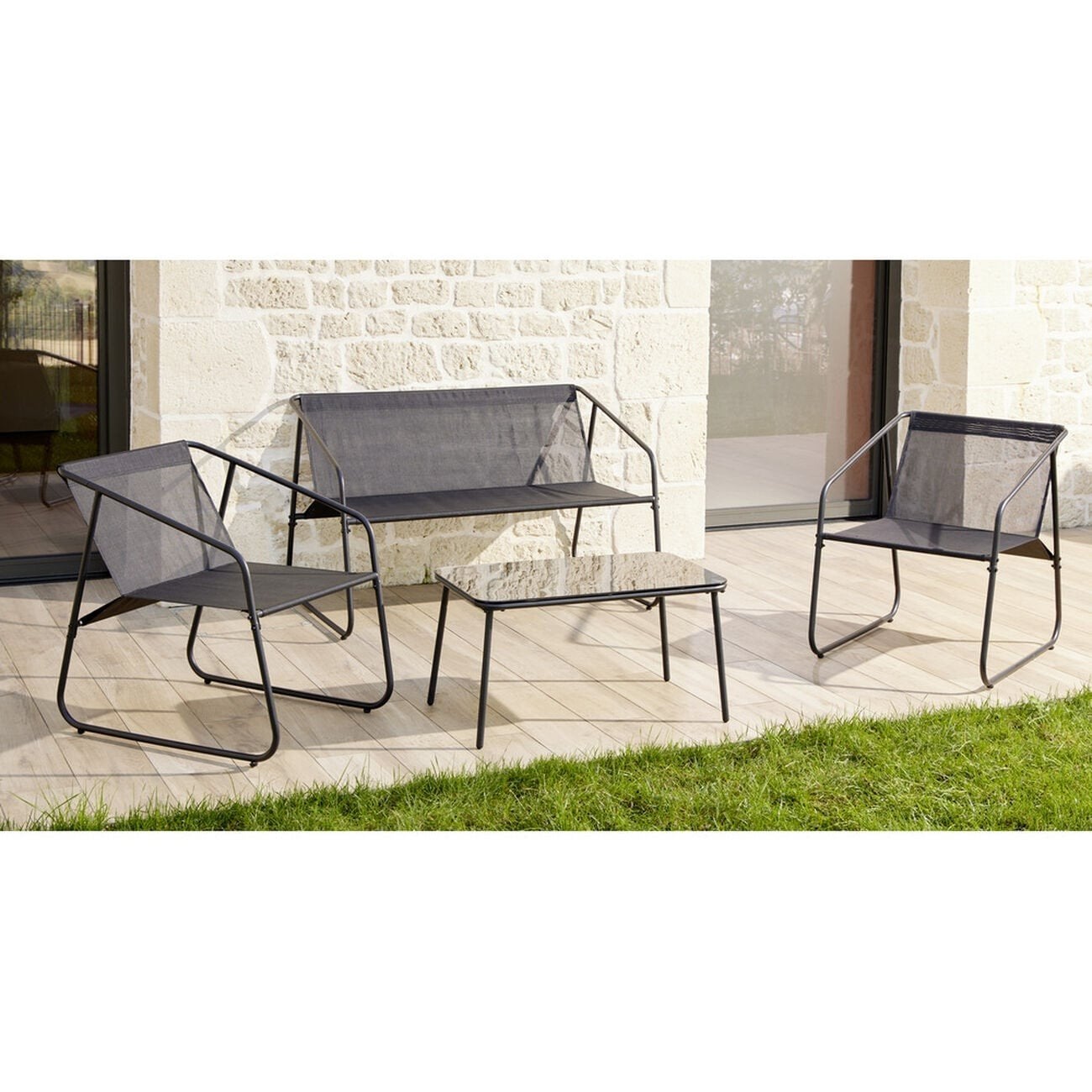 Salon de jardin gris anthracite, Jardin & Terrasse, Ensembles de jardin, Comme neuf, Salons de jardin, Autres matériaux, 4 places