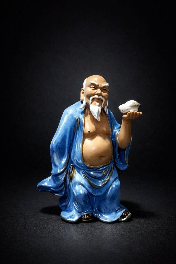 Statuette en céramique émaillée de Shou Lao., Antiquités & Art, Enlèvement