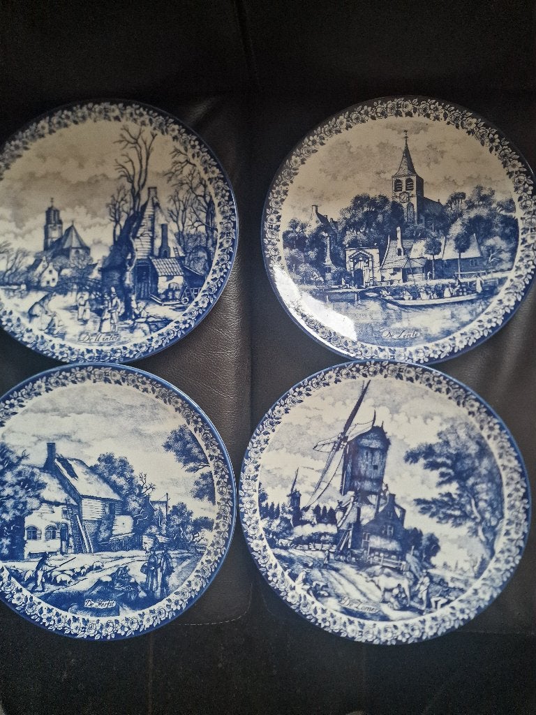 Ensemble d'assiettes murales Chemkefa bleu Delft 4 saisons, Enlèvement ou Envoi