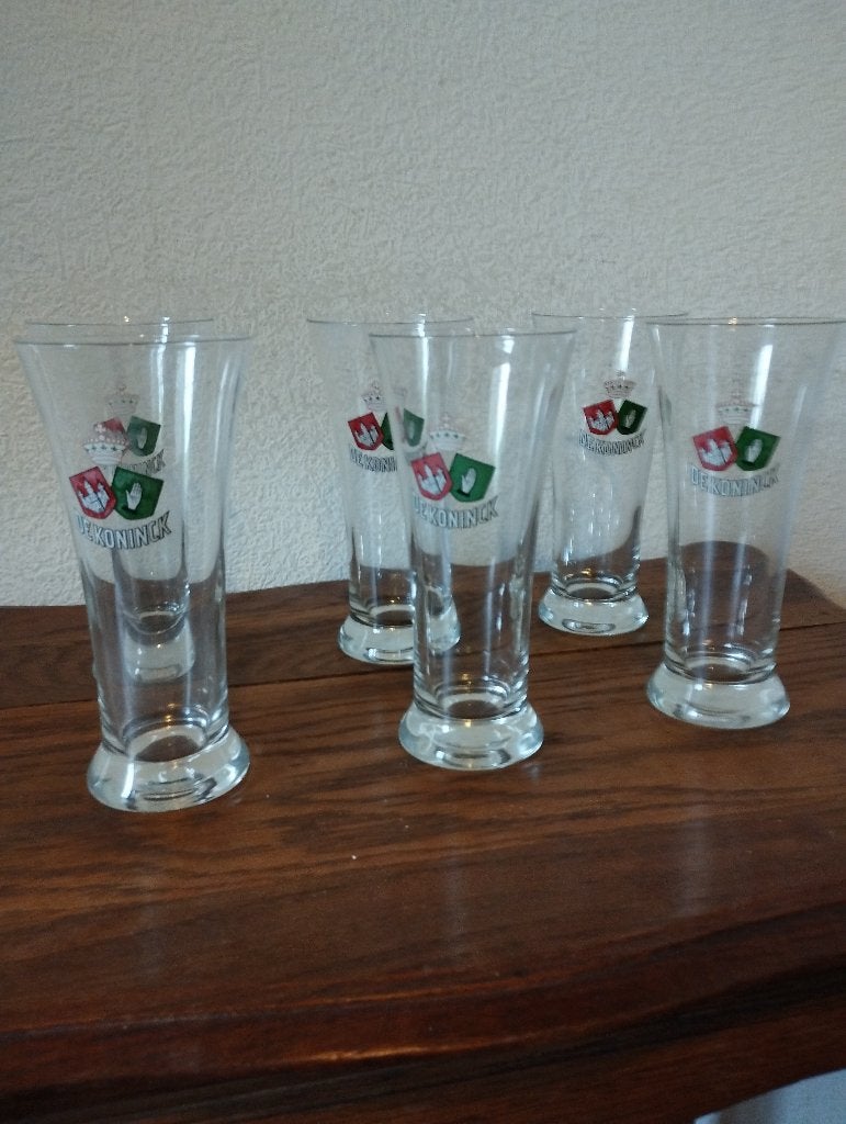 Set van 6 originele De Koninck fluitjes – horeca bierglazen, Verzamelen, Glas en Drinkglazen, Ophalen, Zo goed als nieuw, Bierglas