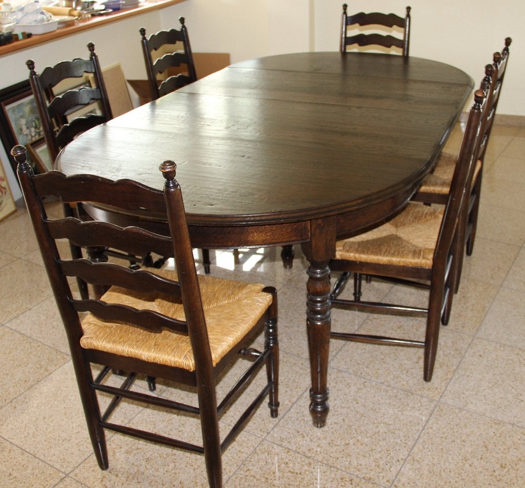 eettafel en stoelen, Ophalen, Gebruikt, Rustiek, Eikenhout